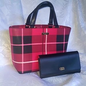 Like New! Kate Spade Pink Plaided Medium Tote with Matching Wallet